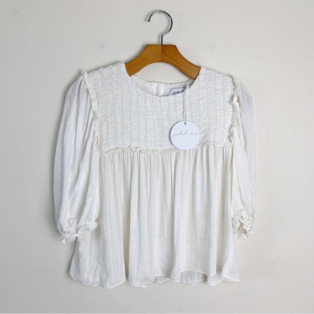 Petal + Pup NWT Off White Peplum Short Sleeve Top Sz 2